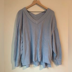Ribbed light blue v neck sweater from Aerie